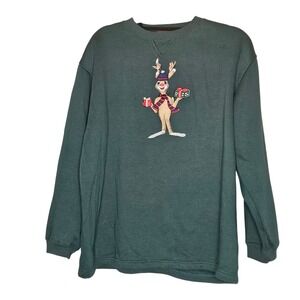 Vtg Rudolph Reindeer Christmas Sweatshirt Women's‎ Large Holiday Gift Embroidery